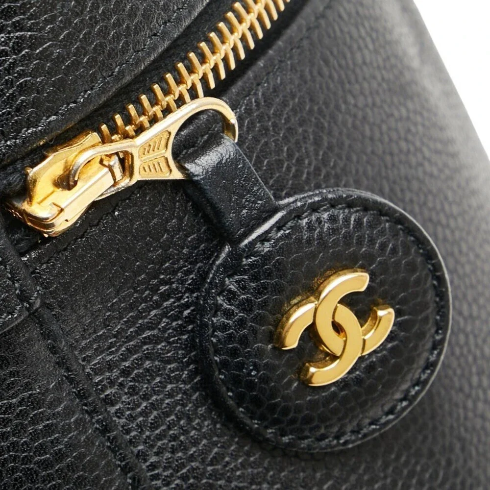 CHANEL Black Caviar Leather Logo Vanity Bag